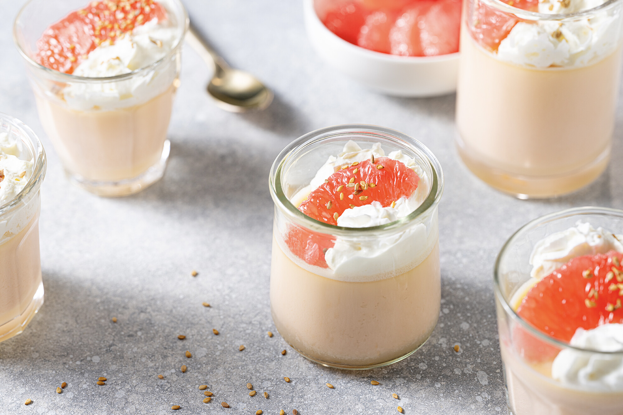 Florida Grapefruit Posset With White Chocolate And Sesame